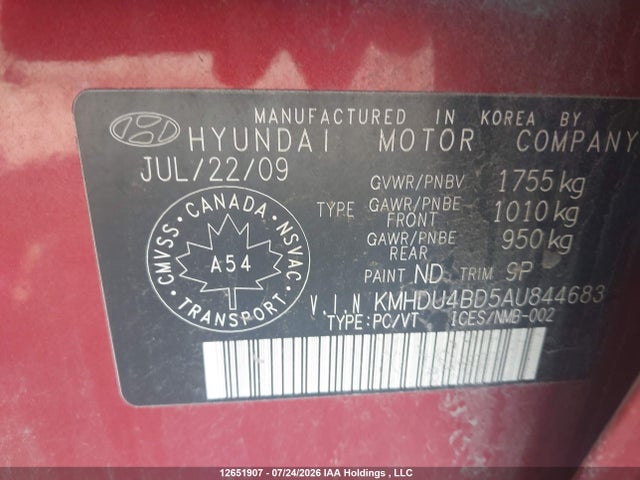2010 Hyundai Elantra Gl მანქანა იყიდება აუქციონზე, vin: KMHDU4BD5AU844683, აუქციონის ნომერი: 12651907