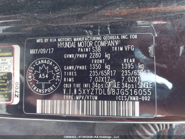 2018 Hyundai Santa Fe Sport 2.4 Base მანქანა იყიდება აუქციონზე, vin: 5XYZTDLB8JG516055, აუქციონის ნომერი: 12666423