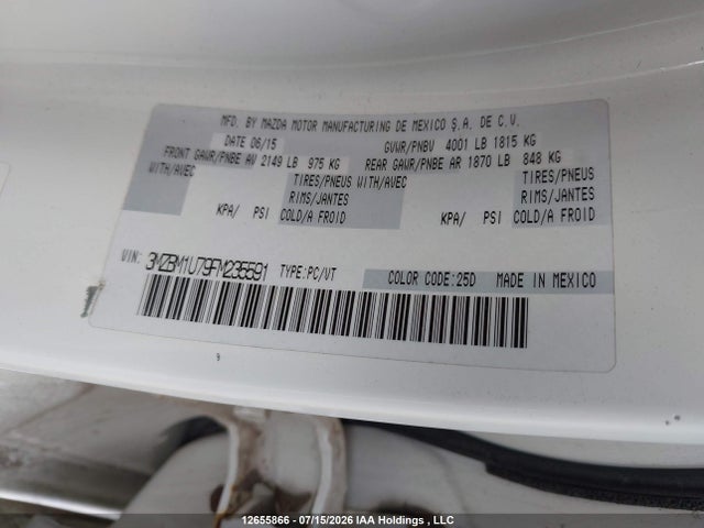3MZBM1U79FM235591 Mazda Mazda3 Gx