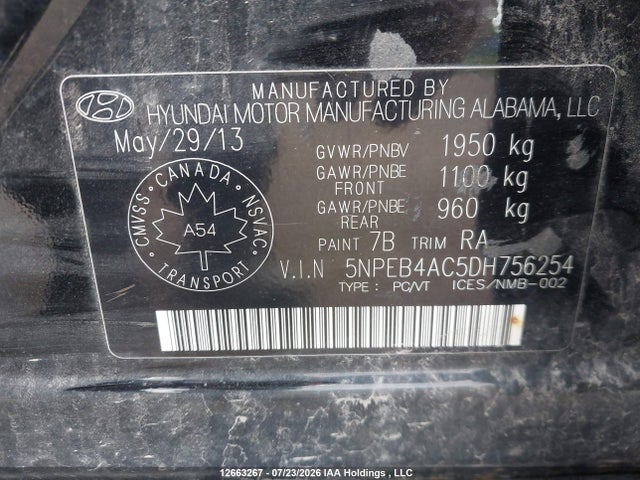 Продажа на аукционе авто 2013 Hyundai Sonata Gl/gls, vin: 5NPEB4AC5DH756254, номер лота: 12663267