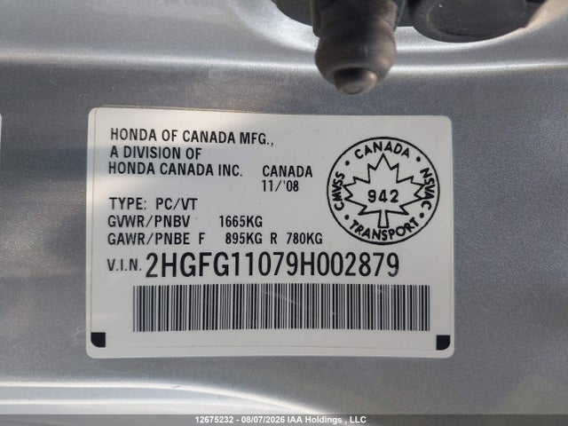Продаж на аукціоні авто 2009 Honda Civic Ex-l, vin: 2HGFG11079H002879, номер лоту: 12675232