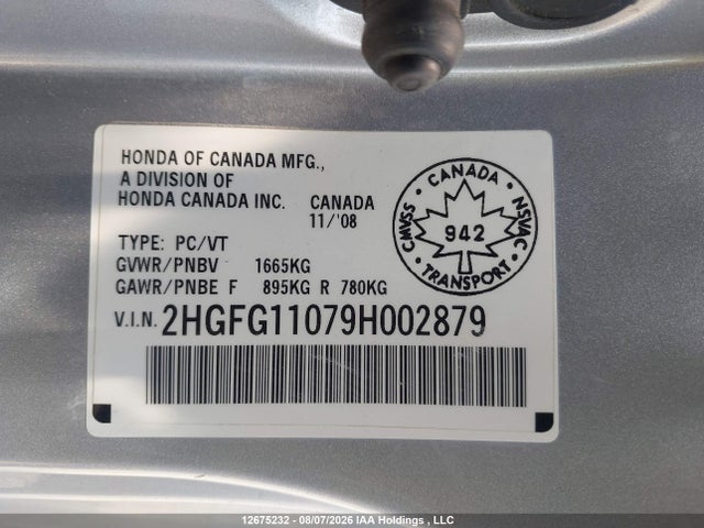Продаж на аукціоні авто 2009 Honda Civic Ex-l, vin: 2HGFG11079H002879, номер лоту: 12675232