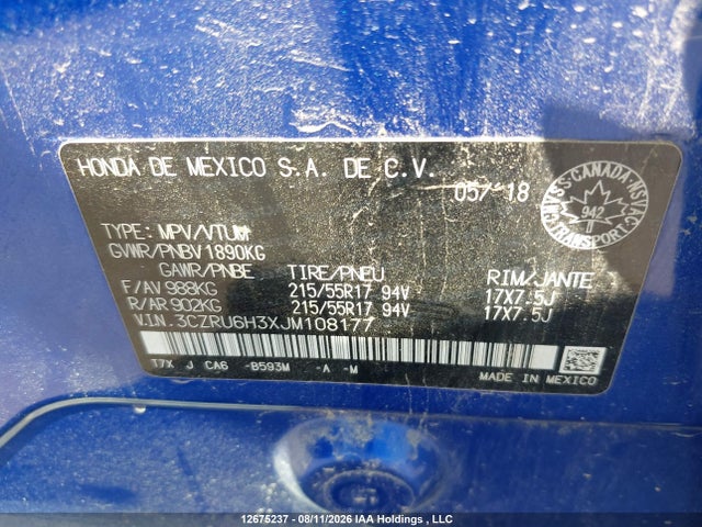 3CZRU6H3XJM108177 Honda HR-V