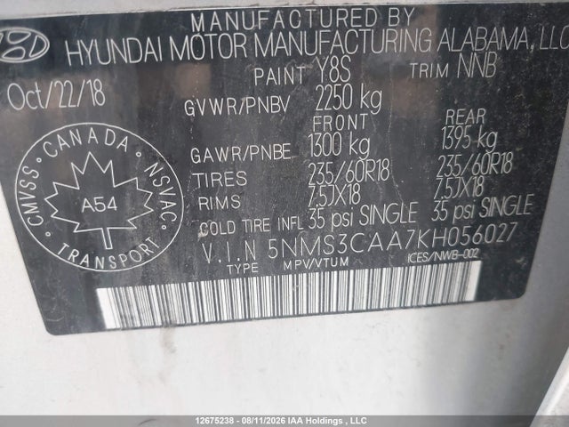 Hyundai Santa Fe Sel/sel Plus 2019 5NMS3CAA7KH056027 Image 9