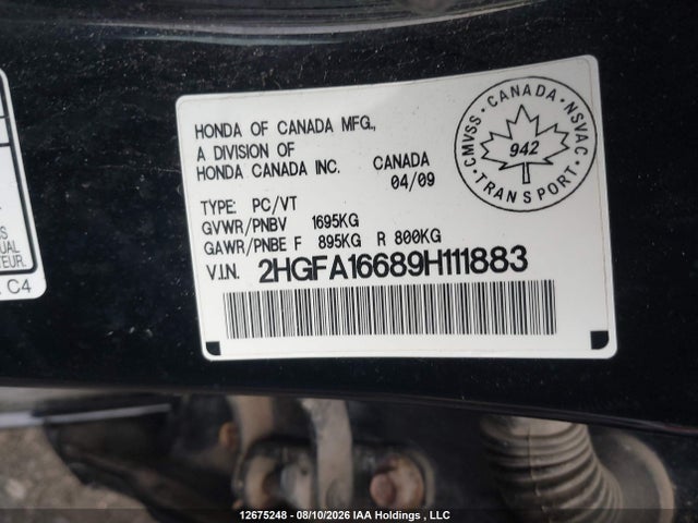 Продажа на аукционе авто 2009 Honda Civic Lx-s, vin: 2HGFA16689H111883, номер лота: 12675248