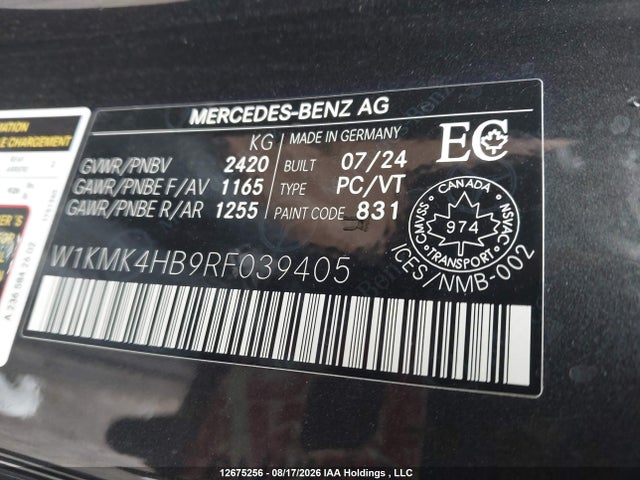 Продажа на аукционе авто 2024 Mercedes-benz Cle 300 4matic, vin: W1KMK4HB9RF039405, номер лота: 12675256