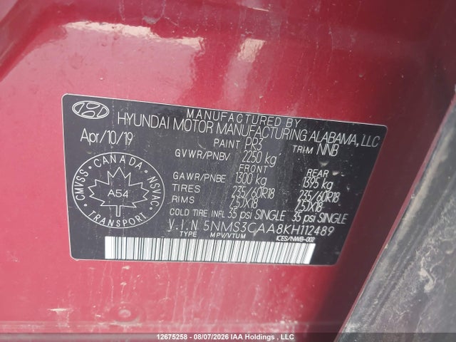 Hyundai Santa Fe Sel/sel Plus 2019 5NMS3CAA8KH112489 Image 20