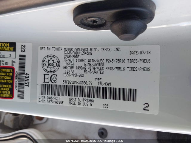 5TFDZ5BNXJX038177 Toyota Tacoma