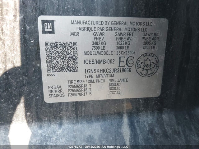 1GNSKHKC2JR318666 Chevrolet Suburban Lt