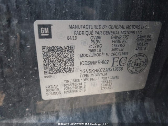 1GNSKHKC2JR318666 Chevrolet Suburban Lt