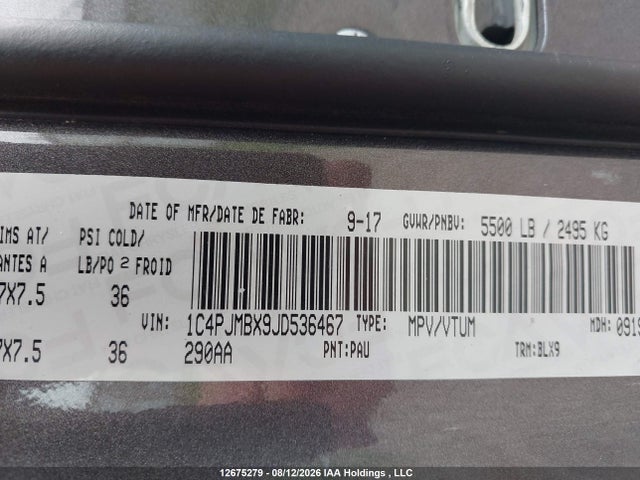 Продаж на аукціоні авто 2018 Jeep Cherokee Trailhawk, vin: 1C4PJMBX9JD536467, номер лоту: 12675279