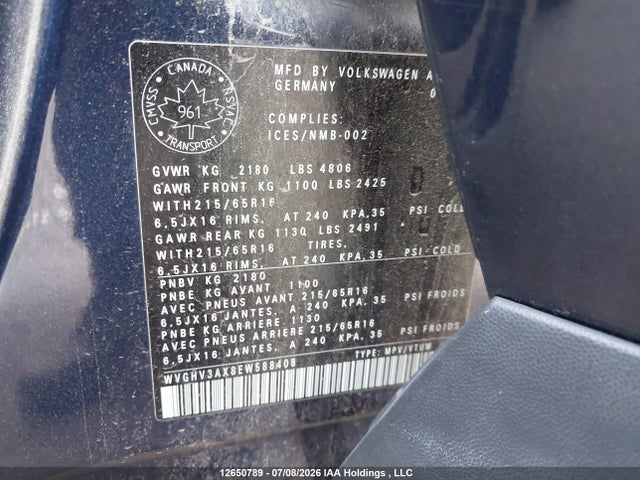Продаж на аукціоні авто 2014 Volkswagen Tiguan Comfortline/trendline, vin: WVGHV3AX8EW588408, номер лоту: 12650789