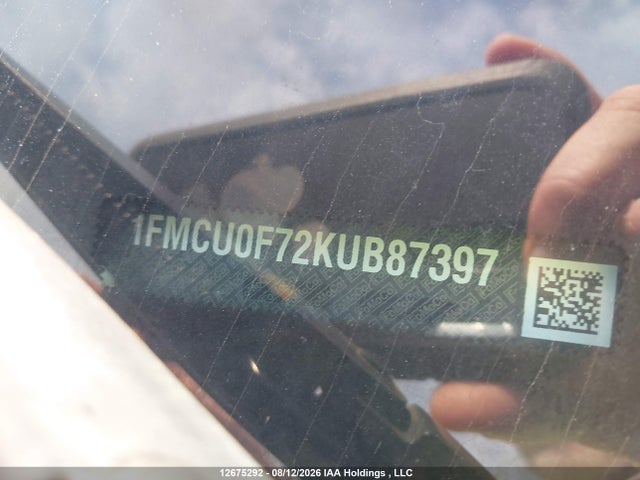 12675292 :رقم المزاد ، 1FMCU0F72KUB87397 vin ، 2019 Ford Escape S مزاد بيع