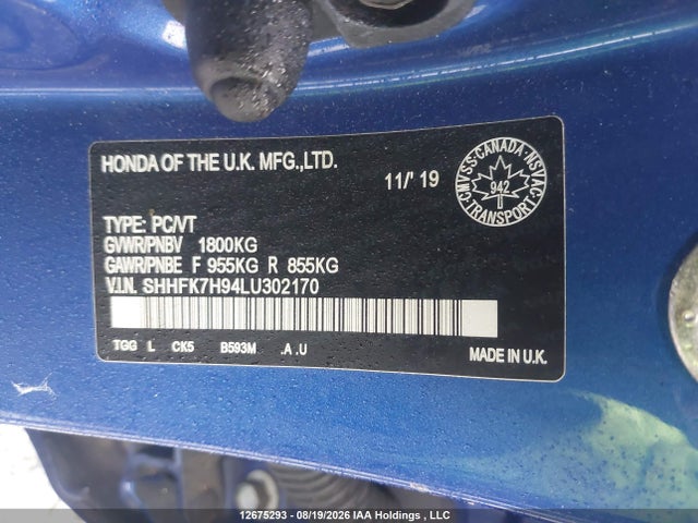 SHHFK7H94LU302170 Honda Civic Sport Touring