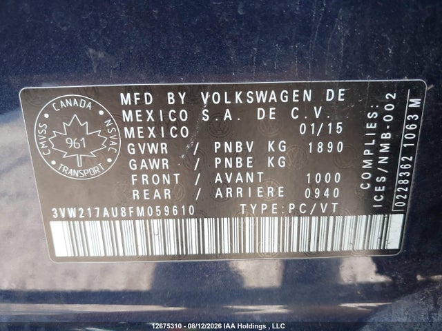3VW217AU8FM059610 Volkswagen Golf 1.8 Tsi Comfortline/1.8 Tsi Highline/1.8 Tsi Trendline