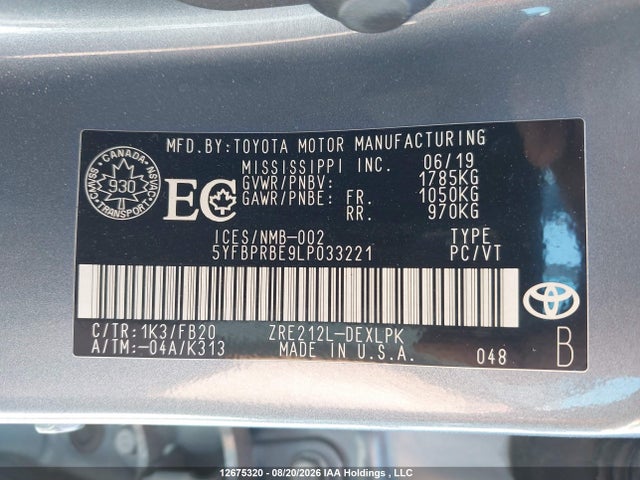Toyota COROLLA LE 2020 5YFBPRBE9LP033221 Image 9