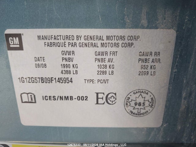 Aukcja sprzedaży 2009 Chevrolet Malibu Ls, vin: 1G1ZG57B09F145954, numer aukcji: 12675333