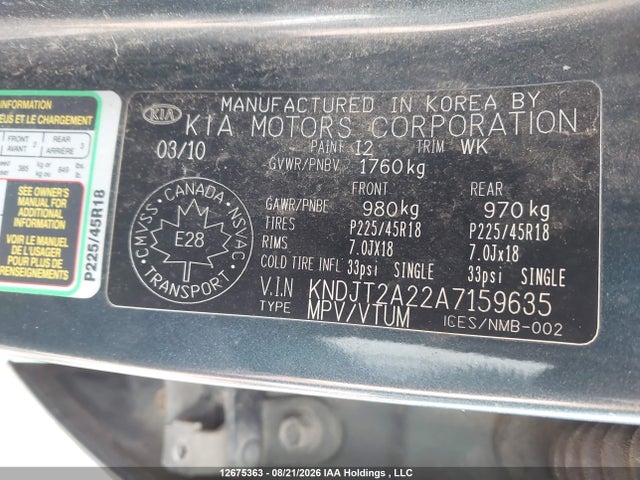 Aukcja sprzedaży 2010 Kia Soul, vin: KNDJT2A22A7159635, numer aukcji: 12675363