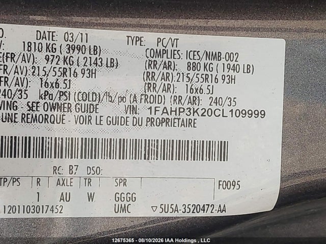 Продаж на аукціоні авто 2012 Ford Focus Se, vin: 1FAHP3K20CL109999, номер лоту: 12675365