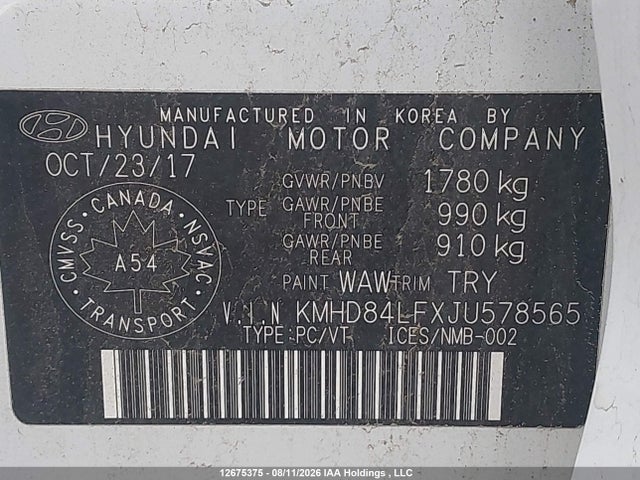KMHD84LFXJU578565 Hyundai Elantra Sel/value/limited