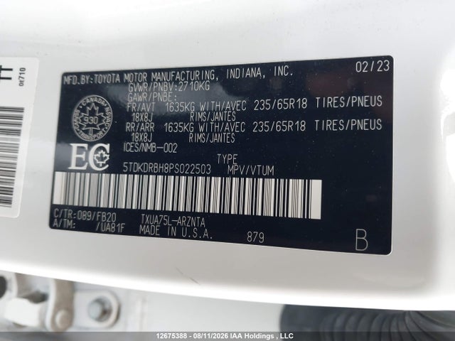 5TDKDRBH8PS022503 Toyota Highlander Le