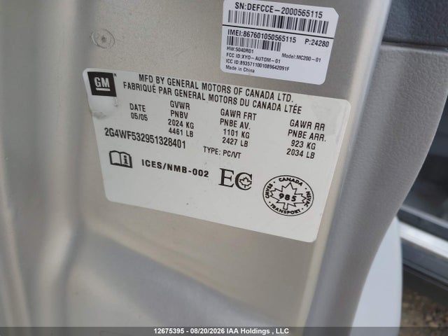 12675395 :رقم المزاد ، 2G4WF532951328401 vin ، 2005 Buick Allure Cx مزاد بيع