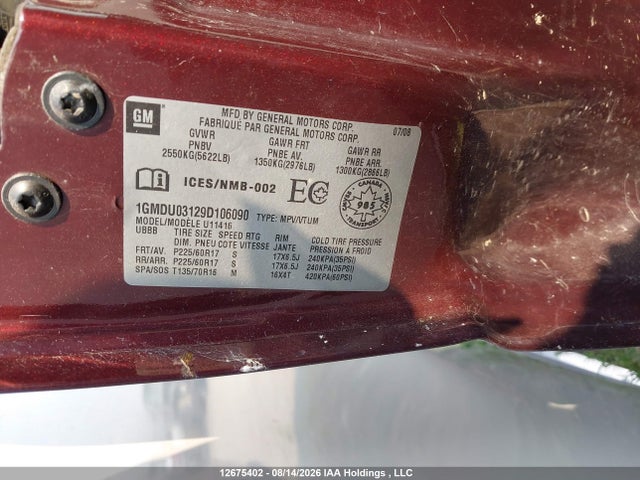 Продажа на аукционе авто 2009 Pontiac Montana, vin: 1GMDU03129D106090, номер лота: 12675402