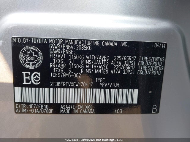 Toyota RAV4 LE 2014 2T3BFREVXEW170417 Image 9