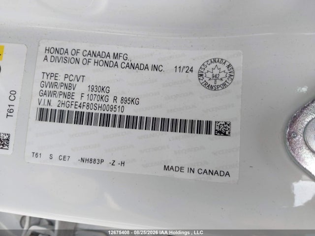 2HGFE4F80SH009510 Honda Civic Sport Hybrid/sport Touring Hybrid