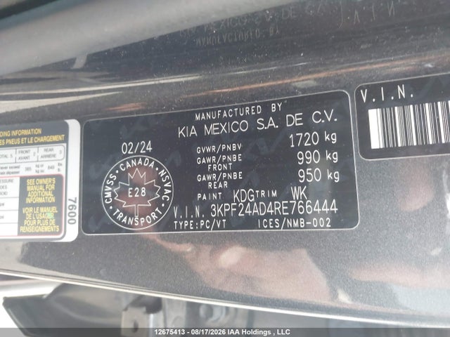 Продажа на аукционе авто 2024 Kia Forte Lx/lxs, vin: 3KPF24AD4RE766444, номер лота: 12675413