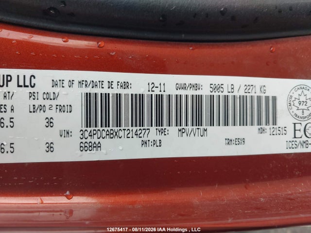 Aukcja sprzedaży 2012 Dodge Journey Se, vin: 3C4PDCABXCT214277, numer aukcji: 12675417