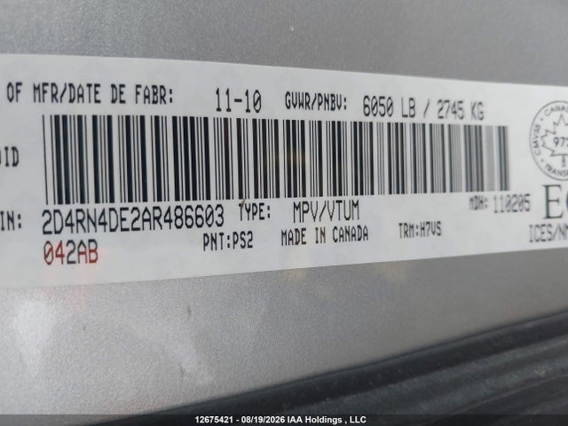 Продаж на аукціоні авто 2010 Dodge Grand Caravan, vin: 2D4RN4DE2AR486603, номер лоту: 12675421