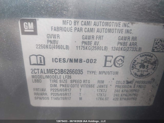 Продажа на аукционе авто 2011 Gmc Terrain Sle-1, vin: 2CTALMEC3B6266035, номер лота: 12675433