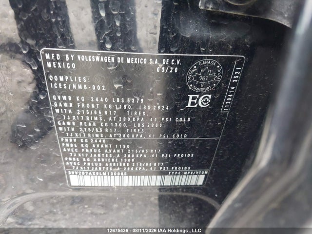 3VV2B7AX9LM130885 Volkswagen Tiguan Comfortline/iq Drive