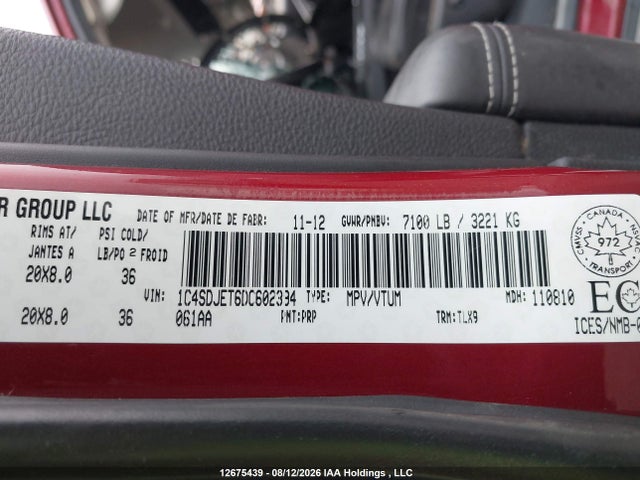 12675439 :رقم المزاد ، 1C4SDJET6DC602394 vin ، 2013 Dodge Durango Citadel مزاد بيع
