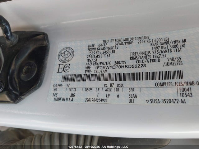 Ford F-150 Xlt 2017 1FTEW1EP0HKD56223 Image 9
