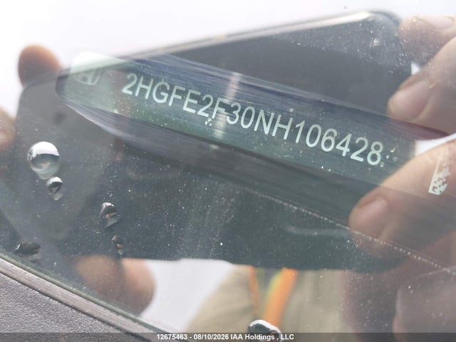 12675463 :رقم المزاد ، 2HGFE2F30NH106428 vin ، 2022 Honda Civic Ex 4dr مزاد بيع