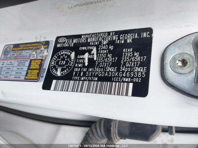 Aukcja sprzedaży 2019 Kia Sorento 2.4l Lx, vin: 5XYPGDA30KG469385, numer aukcji: 12675471