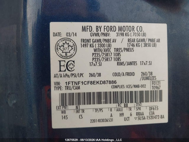 Ford F-150 Xl 2014 1FTNF1CF8EKD87886 Image 21