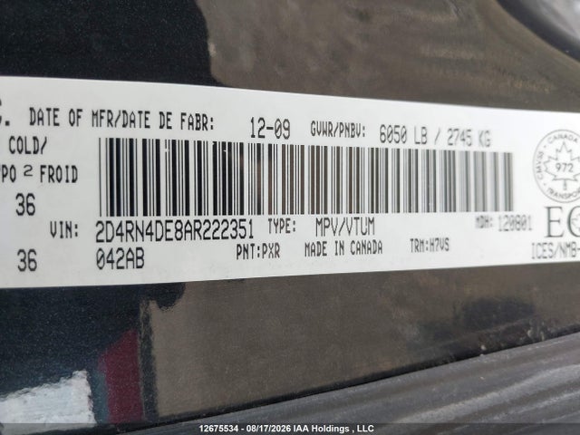 2010 Dodge Grand Caravan Se მანქანა იყიდება აუქციონზე, vin: 2D4RN4DE8AR222351, აუქციონის ნომერი: 12675534