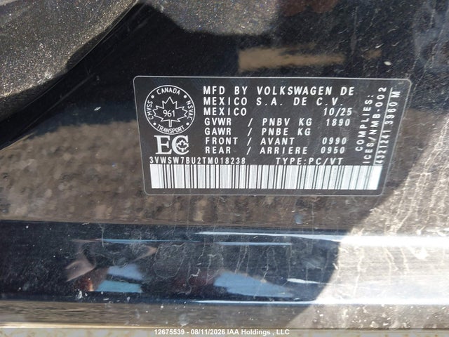 12675539 :رقم المزاد ، 3VWSW7BU2TM018238 vin ، 2026 Volkswagen Jetta Comfortline مزاد بيع