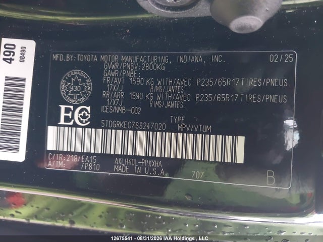 Toyota Sienna 2025 5TDGRKEC7SS247020 Image 9