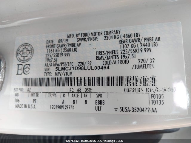 Lincoln Corsair Standard 2020 5LMCJ1D98LUL00464 Image 9