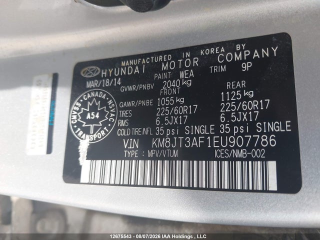 KM8JT3AF1EU907786 Hyundai Tucson Gl