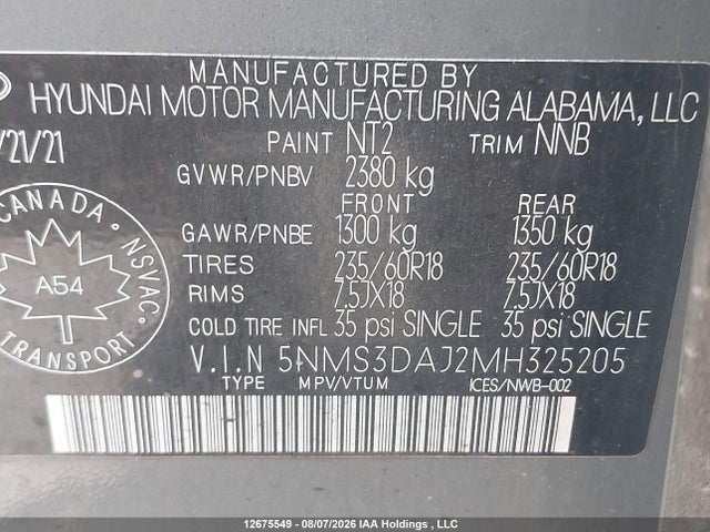 Hyundai Santa Fe 2021 5NMS3DAJ2MH325205 Image 9