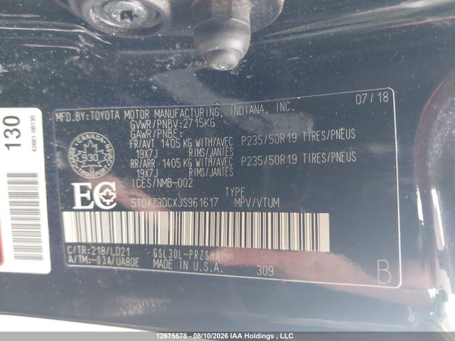 Продажа на аукционе авто 2018 Toyota Sienna Se/se Premium, vin: 5TDXZ3DCXJS961617, номер лота: 12675578