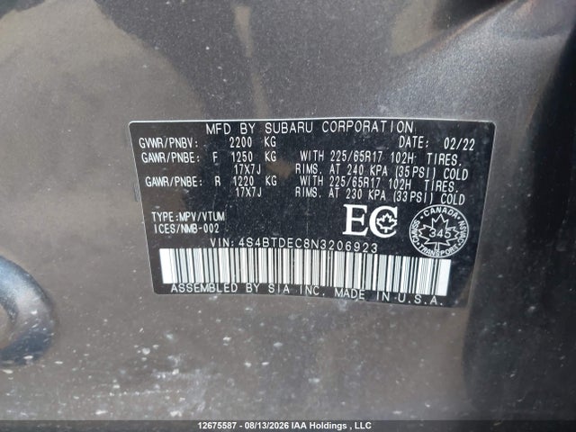 Subaru Outback 2022 4S4BTDEC8N3206923 Image 9