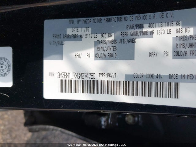 3MZBM1L7XGM274760 Mazda Mazda3 Gs