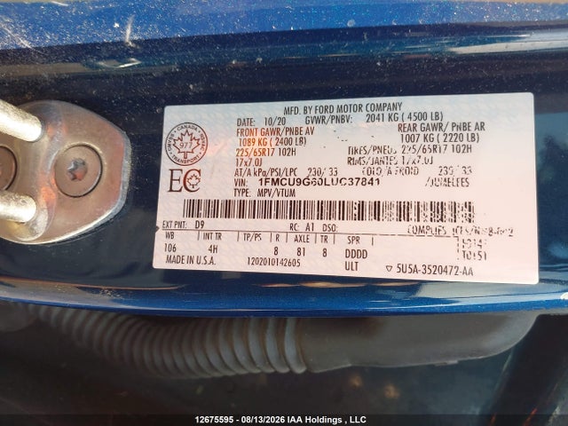 Ford ESCAPE SE 2020 1FMCU9G60LUC37841 Image 9