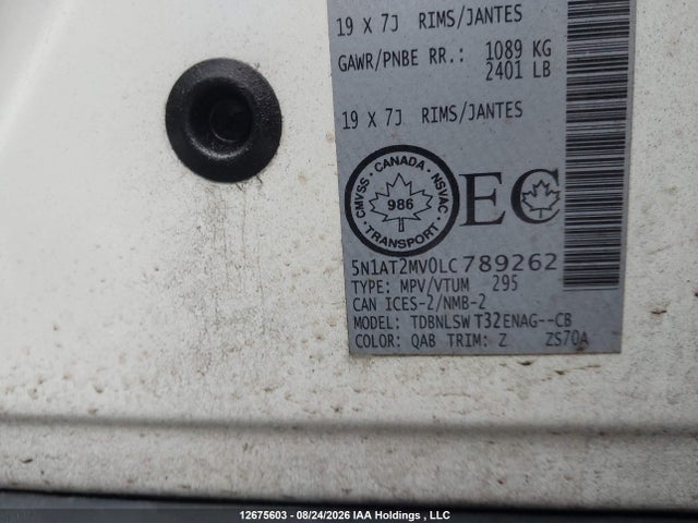 5N1AT2MV0LC789262 Nissan Rogue S/sl/sv